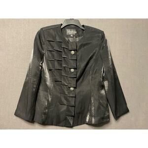 Moshita Couture Black Suit Blazer Size 12 Pleated Rhinestone Button Jacket